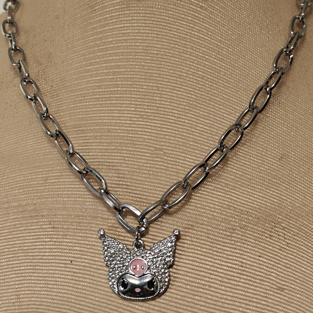 Sparkly Sanrio Hello Kitty & Kuromi Silver Chain Necklace
